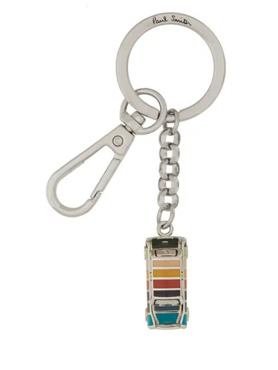 Paul Smith Silver Artist Stripe Mini Keychain In Multicolour