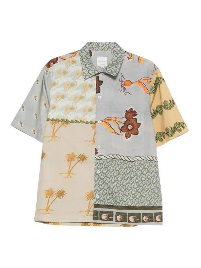 Paul Smith Textile Patchwork Muted Tones Casual Shirt In Multi
