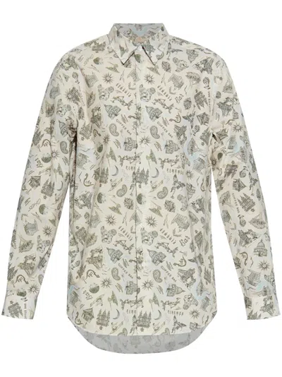 Paul Smith Printed Cotton Shirt In Neutrals