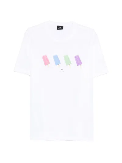 Paul Smith Printed Cotton T Shirt In White