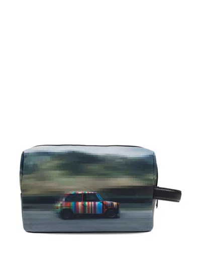 Paul Smith Printed Leather Wash Bag In Blue