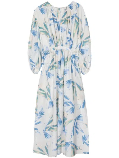 Paul Smith Printed Long Dress In Clear Blue