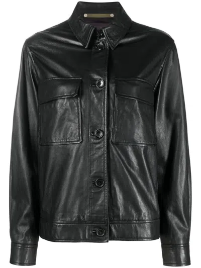 Paul Smith Ps Button-up Leather Shirt Jacket In Black