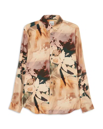 Paul Smith Ps  Abstract Floral Print Shirt In Tan