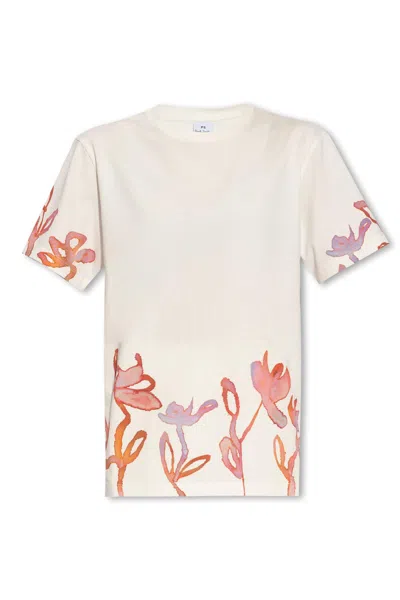 Paul Smith Ps  Floral Motif T-shirt In White