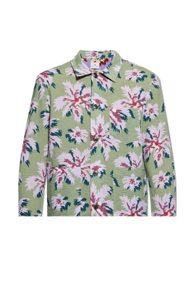 Paul Smith Ps  Floral Shirt In Military Green