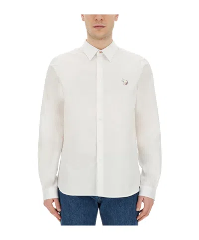Paul Smith Ps  Zebra Embroidered Long-sleeved Shirt In White