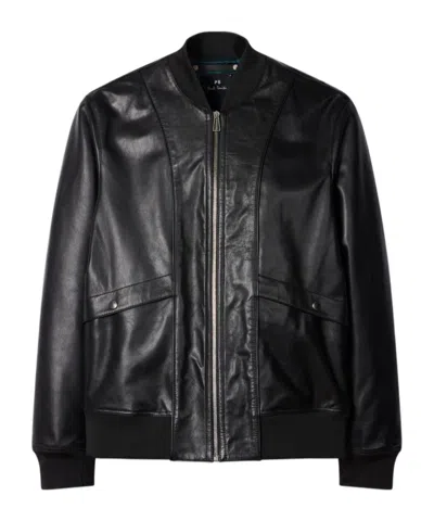 Paul Smith Ps  Zip-up Leather Bomber Jacket In Black