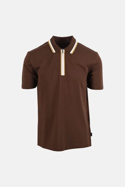 Paul Smith Ps Regular Fit Zip Polo In Brown