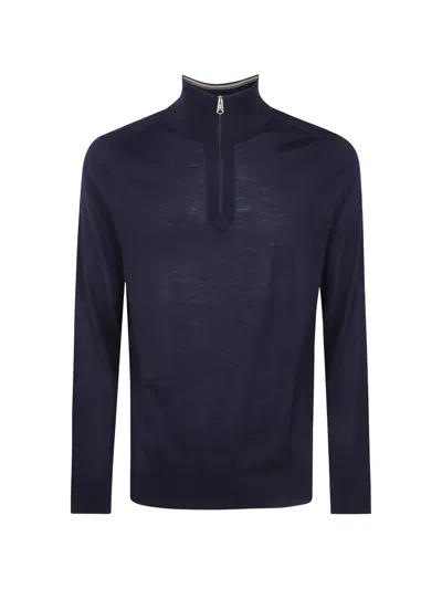 Paul Smith Pure Merino Wool Half-zip Turtleneck Jumper In Multi