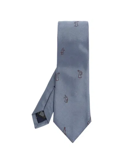 Paul Smith Rabbit-embroidered Silk Tie In Blue