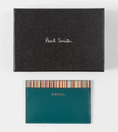 Pre-owned Paul Smith ⚡rare⚡  Teal Blue Signature Striped Card Holder W/tags ?