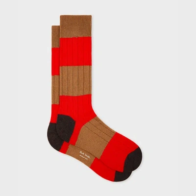 Paul Smith Red And Tan Cashmere-blend Stripe Ribbed Socks In Multi