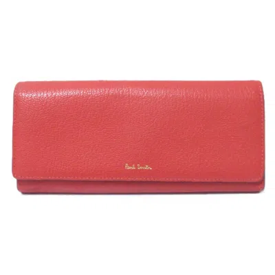 Pre-owned Paul Smith Red Color Leather Long Bill Wallet (tri-fold) ()
