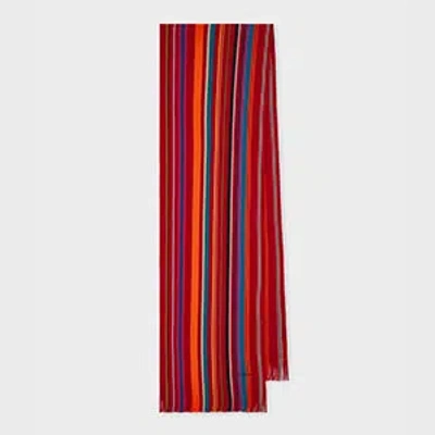 Paul Smith Red Merino Wool Stripe Scarf