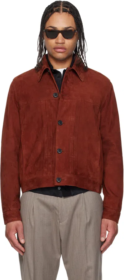 Paul Smith Red Slim Fit Denim Style Suede Jacket In Multi