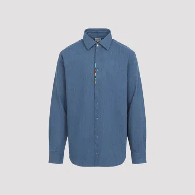 Paul Smith Regular Fit Embroidered Cotton Shirt In Blue