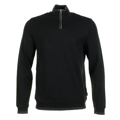 Paul Smith Regular Fit Half Zip Sport Stripe Long Sleeve T Shirt Black