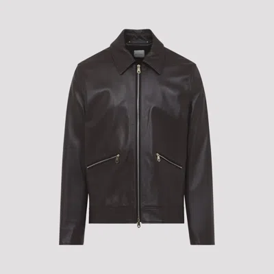 Paul Smith Regular Fit Leather Jacket Collared Design In Brown