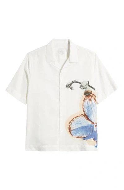 Paul Smith Regular Fit Orchid Linen & Cotton Camp Shirt In White