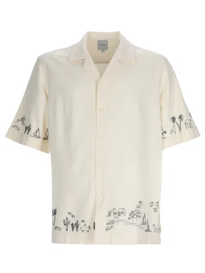 Paul Smith Regular Fit Shirt With Intricate Embroidery In White