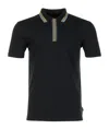 Paul Smith Regular Fit Short Sleeve Placket Stripe Zip Polo Shirt Black In Black