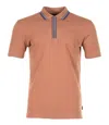 Paul Smith Regular Fit Short Sleeve Placket Stripe Zip Polo Shirt Brown