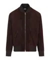 Paul Smith Red Lamb Suede Leather Regular Fit Bomber Jacket In Brown