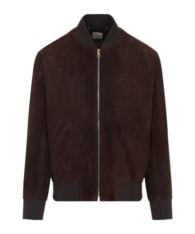 Paul Smith Regular Fit Suede Bomber Jacket In Burgundy
