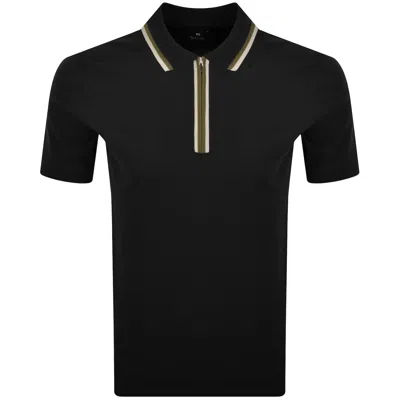 Paul Smith Regular Fit Short Sleeve Placket Stripe Zip Polo Shirt Black