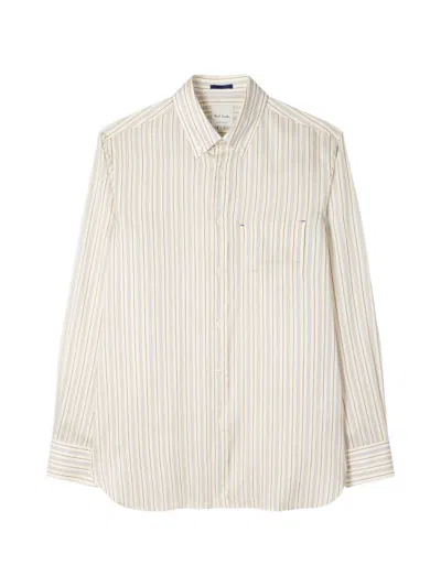 Paul Smith Regular-fit Ecru And Blue Stripe Lyocell-silk Shirt In Neutral