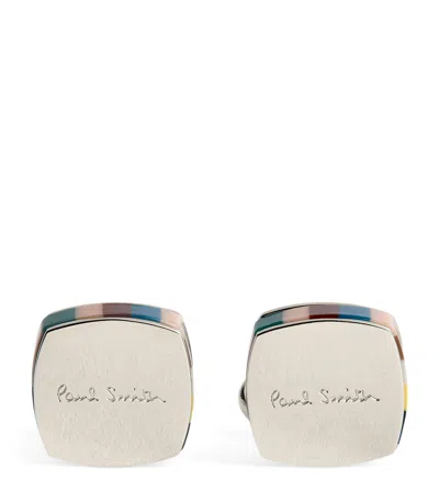Paul Smith Resin Stripe Cufflinks In Gray