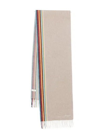 PAUL SMITH REVERSIBLE CASHMERE SCARF WITH MULTICOLORED STRIPE DETAIL