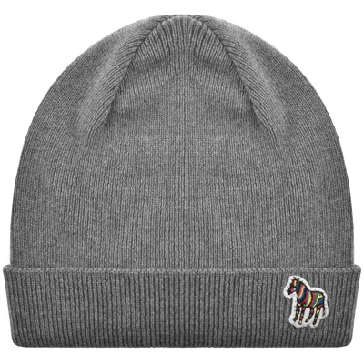 Paul Smith Rib Zebra Lambswool Beanie Hat Grey In Gray