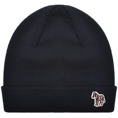 Paul Smith Rib Zebra Lambswool Beanie Hat Navy In Black