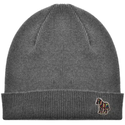 Paul Smith Rib Zebra Wool Beanie Hat Grey In Grey