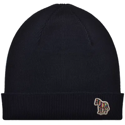 Paul Smith Rib Zebra Wool Beanie Hat Navy In Black