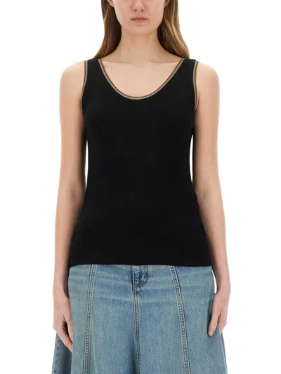 PAUL SMITH RIBBED BLACK COTTON TANK TOP