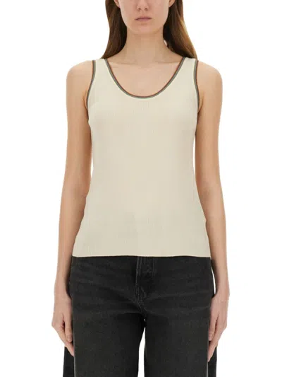 Paul Smith Ribbed Cotton Blend Tank Top In Beige