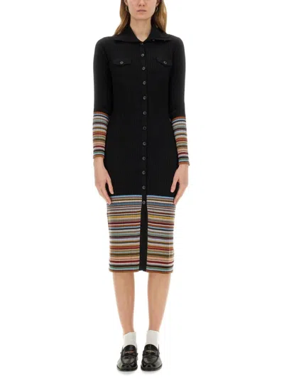 Paul Smith Ribbed Knit Dress With Button-down Front