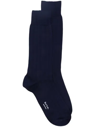 Paul Smith Ribbed-knit Organic-cotton Socks In Blue