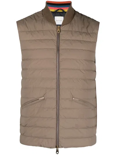 Paul Smith Ribbed-panel Quilted Gilet In Neutrals