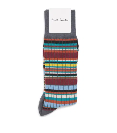 Paul Smith Ribbed Signature Stripe Socks In Grey