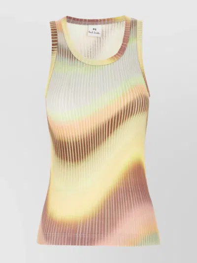 Paul Smith Ribbed Texture Sleeveless Cotton Top In Multi