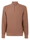 Paul Smith Ribbed Zip-neck Sweater In Brown