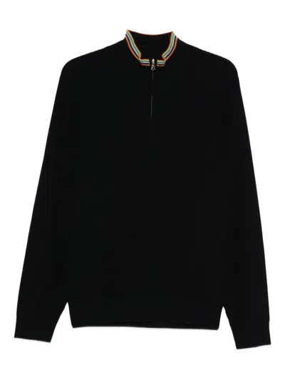 Paul Smith Ribbed Zip-neck Sweater In Black