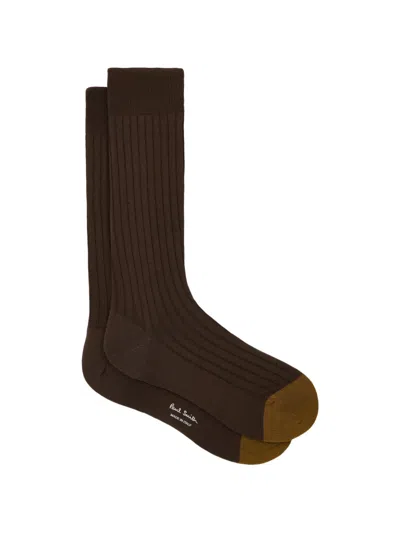 Paul Smith Ribbed-knit Contrast-toe Socks In Brown