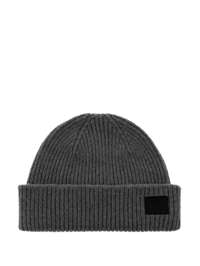 Paul Smith Ribbed-knit Logo-patch Beanie Hat In Gray