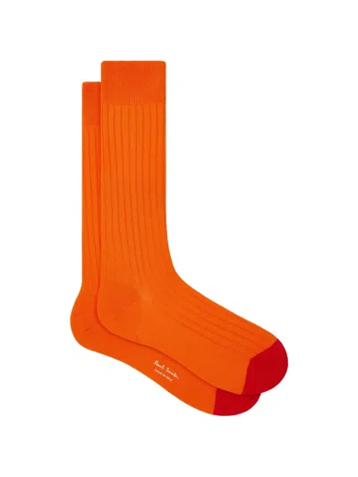 Paul Smith Ribbed-knit Socks In Orange