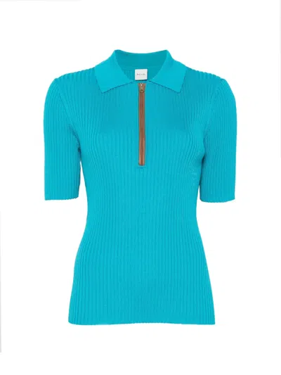 Paul Smith Ribbed-knit Zip-fastening Polo Shirt In Blue